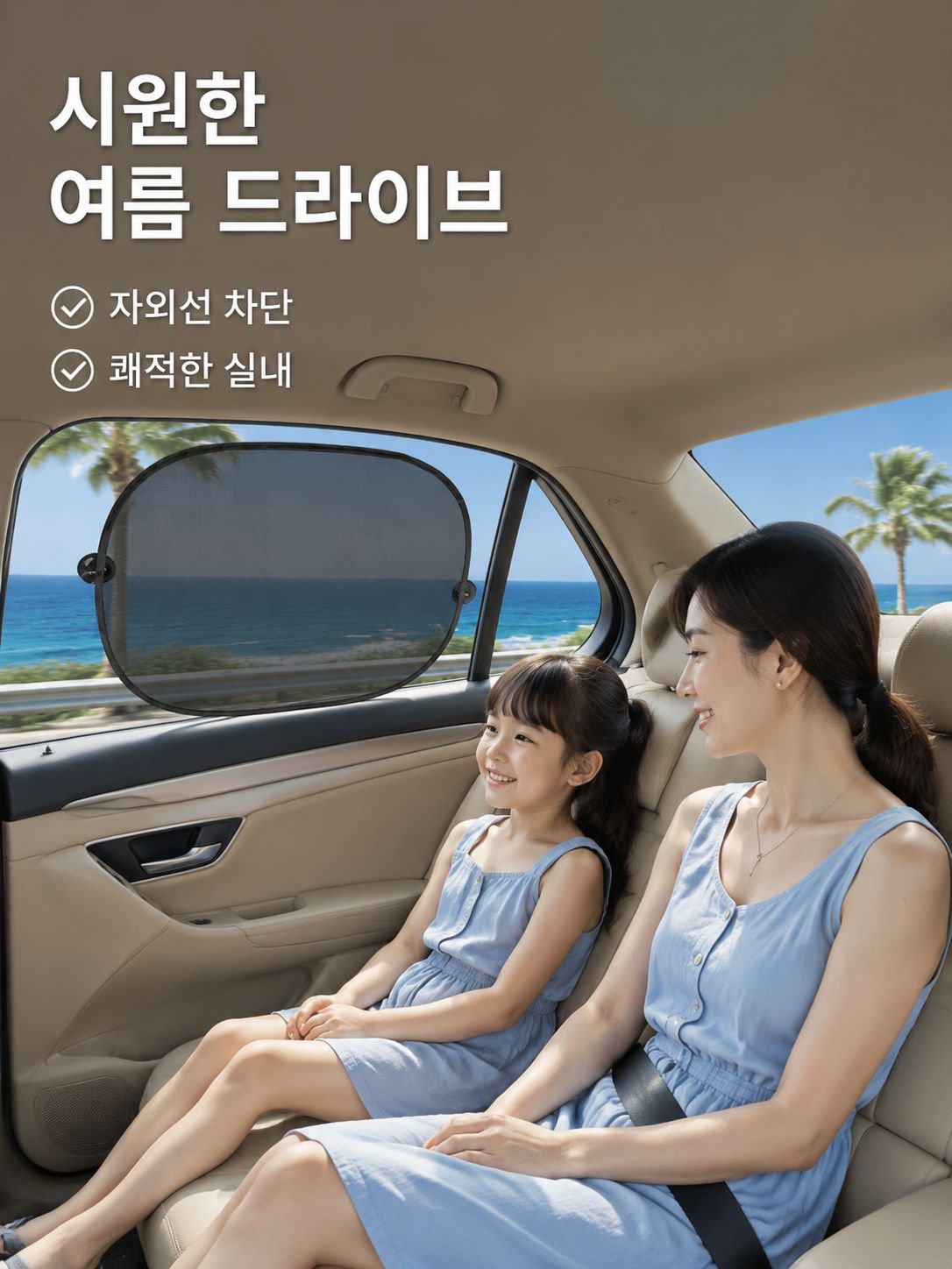 블랙 메쉬 차량용 햇빛가리개 설치 모습