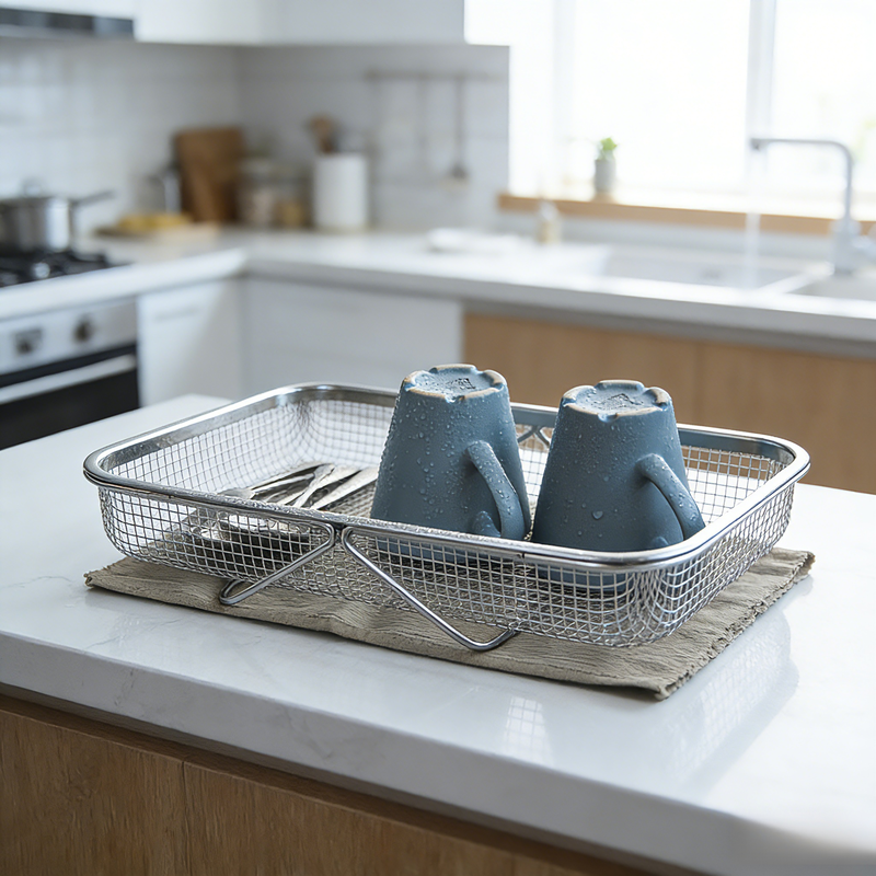 排水機能付きステンレス食器ラック、キッチン用