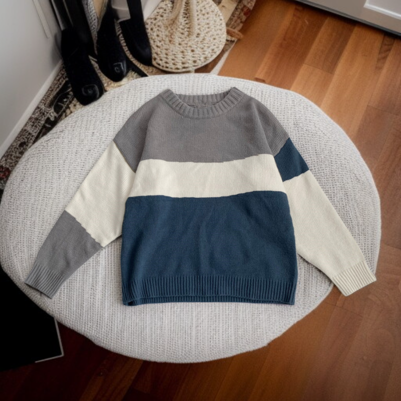 컬러 블록 크루넥 스웨터