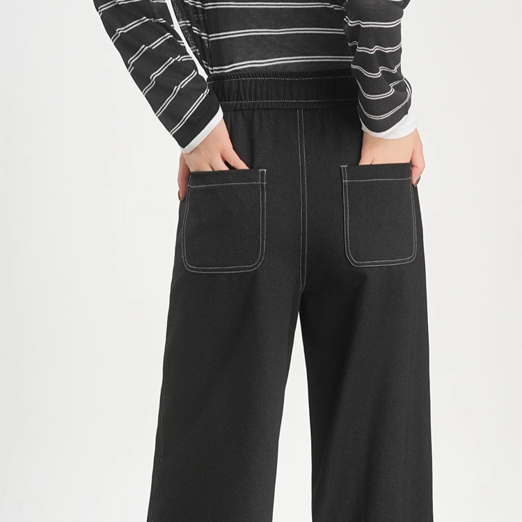  ウエストゴム仕様ドレープデニムパンツ