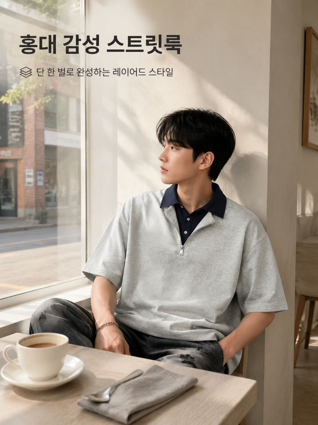 남성 레이어드 반팔 폴로셔츠 전체 이미지