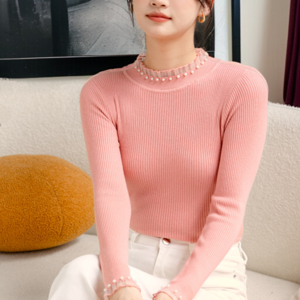 여성 블랙 루즈핏 니트 이너 반폴라 니트 레이스 이너 루즈핏 니트 풀오버 니트