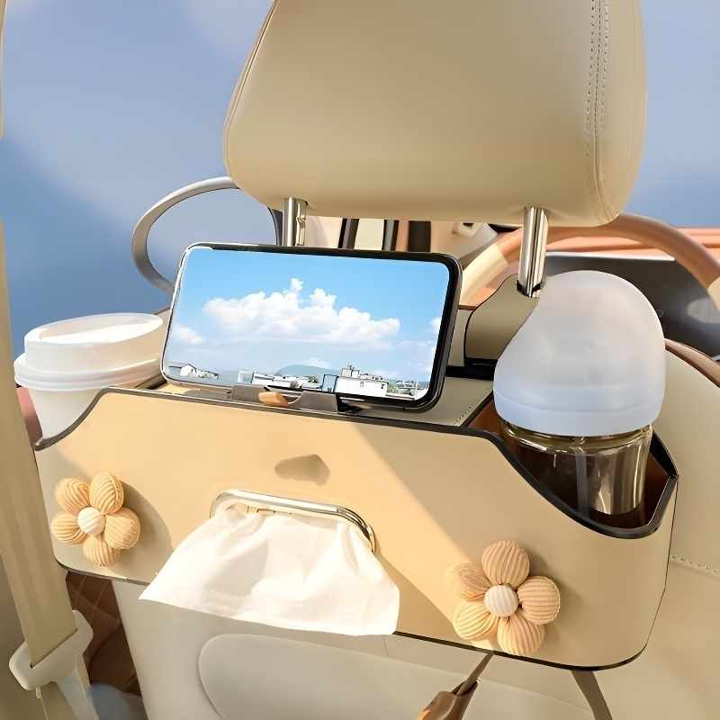 Caja de pañuelos y portavasos para respaldo de asiento de coche