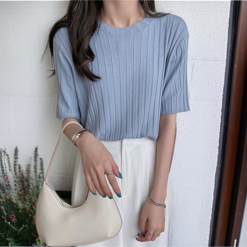 니트티 박시 반팔 상의 캐주얼 레깅스 여하  니트 반팔티