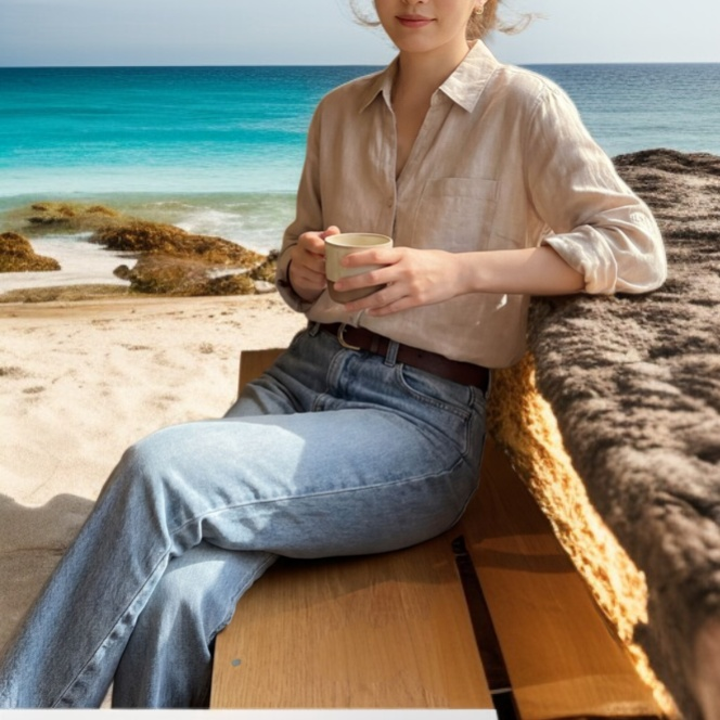 Vネックコーデ万能なリネンシャツ