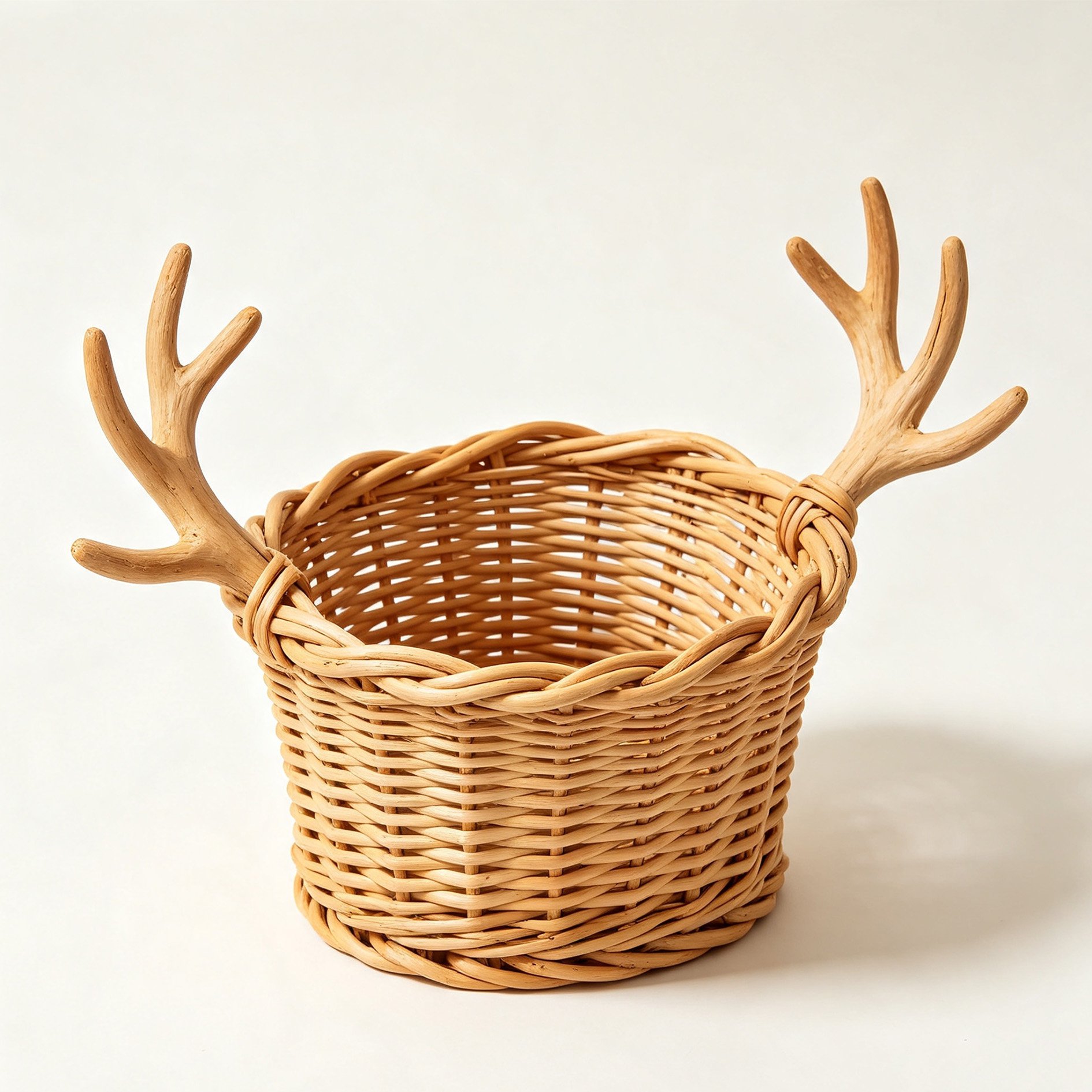 Willow basket with antler design used for blanket storage