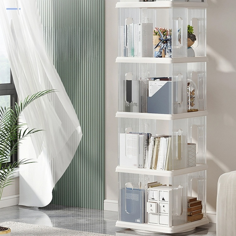 ตู้เก็บของแบบตั้งพื้นสำหรับบ้าน ตู้หนังสือโปร่งใสขนาดใหญ่สำหรับนักเรียน ชั้นวางหนังสือเด็กหมุนได้