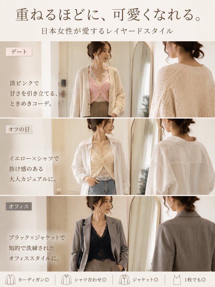 カップ付きレースキャミソール2点セット