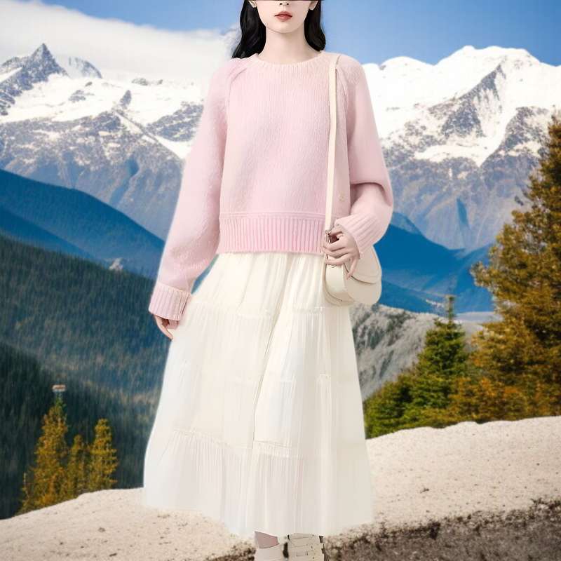 ラウンドネック カラーブロック プルオーバー ニット セーター 韓国風 ファッショナブル デザイン 長袖 セーター トップス ゆったり フィット 快適 暖かく 防寒