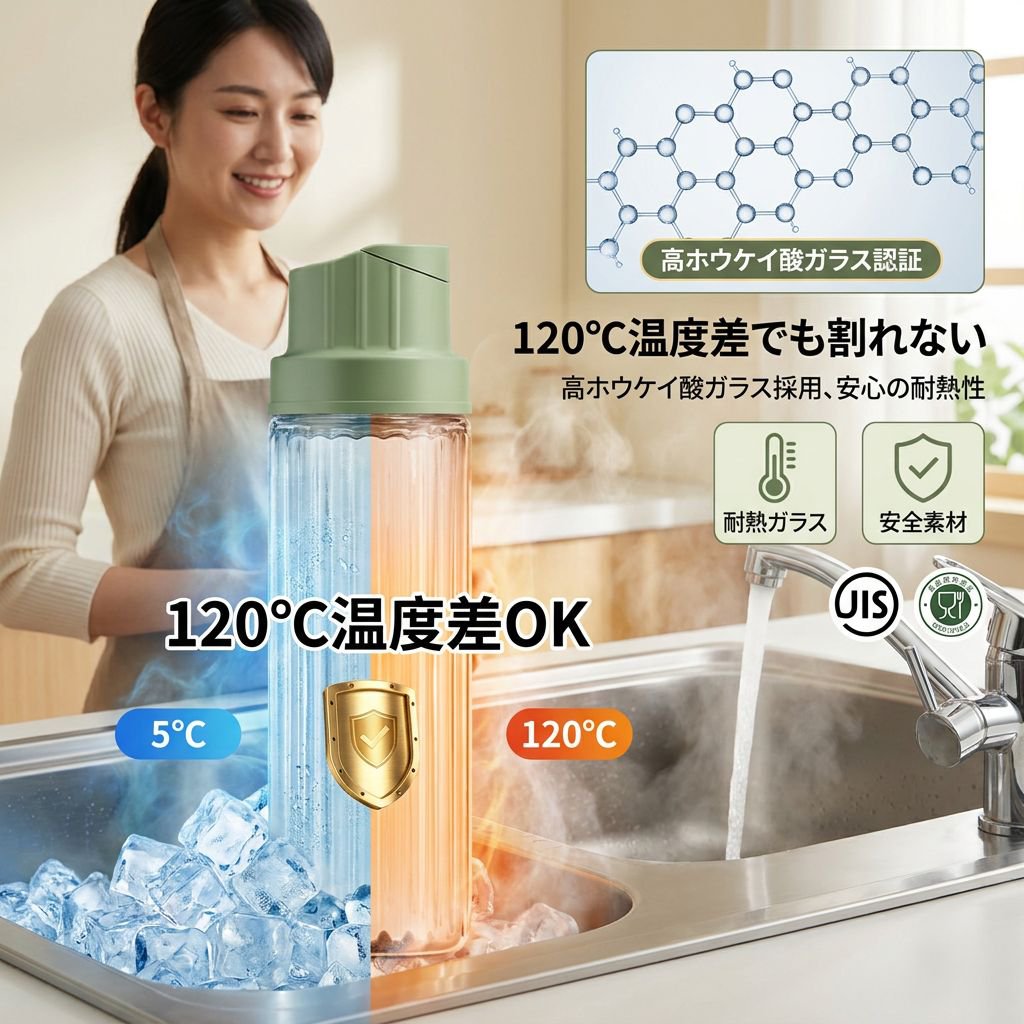 シンプル耐熱ガラス製オイルボトル