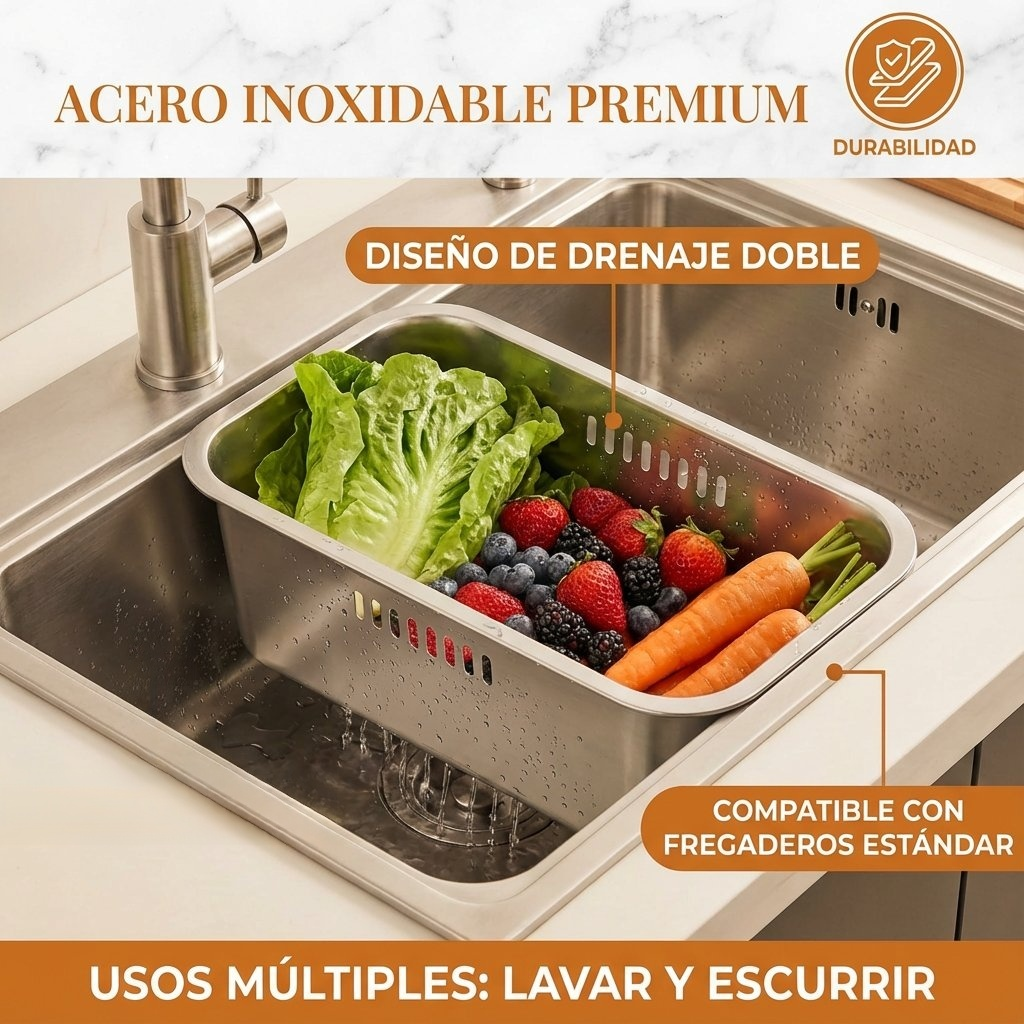 Cesta de drenaje de acero inoxidable para platos y verduras