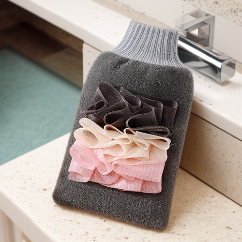 MC 플라워 디자인 양면 샤워 스폰지 장갑