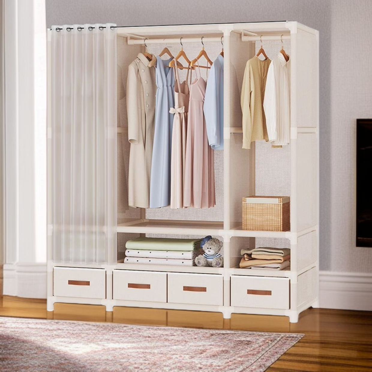 組み立てが簡単な床置き収納ワードローブ