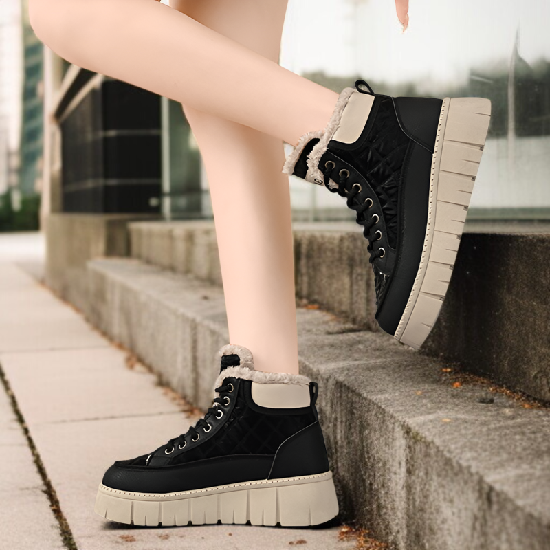 여성 겨울 도톰한 면화 앵클부츠 여성 통굽 캐주얼화 기모 겨울 캐주얼화