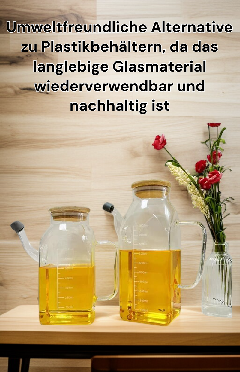 Nahaufnahme der Ölflasche aus Glas mit Verschluss