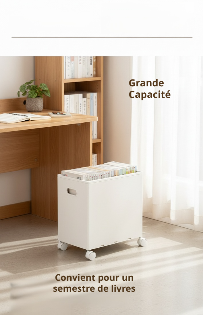 Vue latérale du chariot de rangement mobile pour bureau