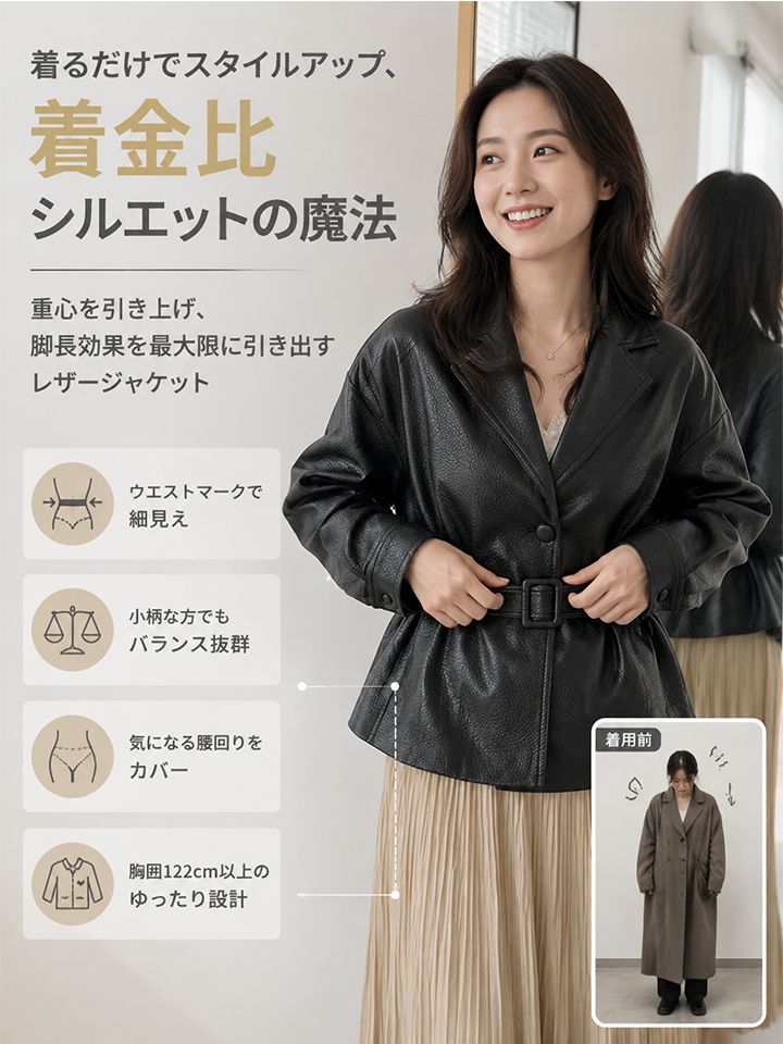 Monollyウエストマーク エコレザー テーラードコート