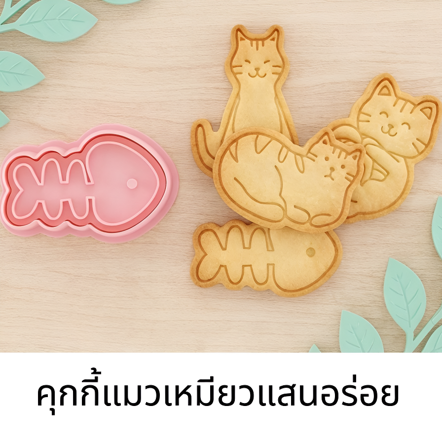แม่พิมพ์คุกกี้แมวกระดูกปลา การ์ตูน เครื่องมือกดอบขนม