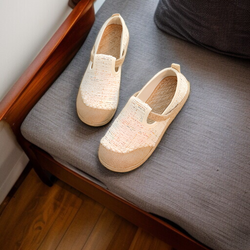 2025新型シャネル風綿麻婦人布靴浅口ワンステップ老北京布靴ウェッジヒール麻靴カジュアルシューズ