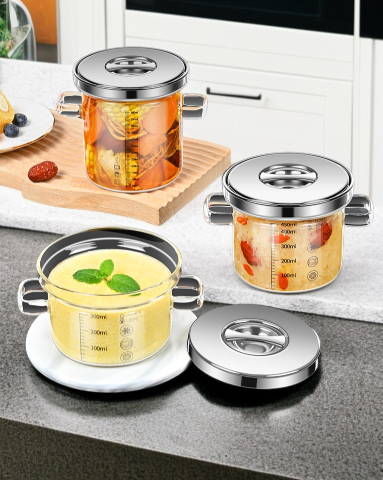 Tapa de la olla de vidrio transparente con salida de vapor