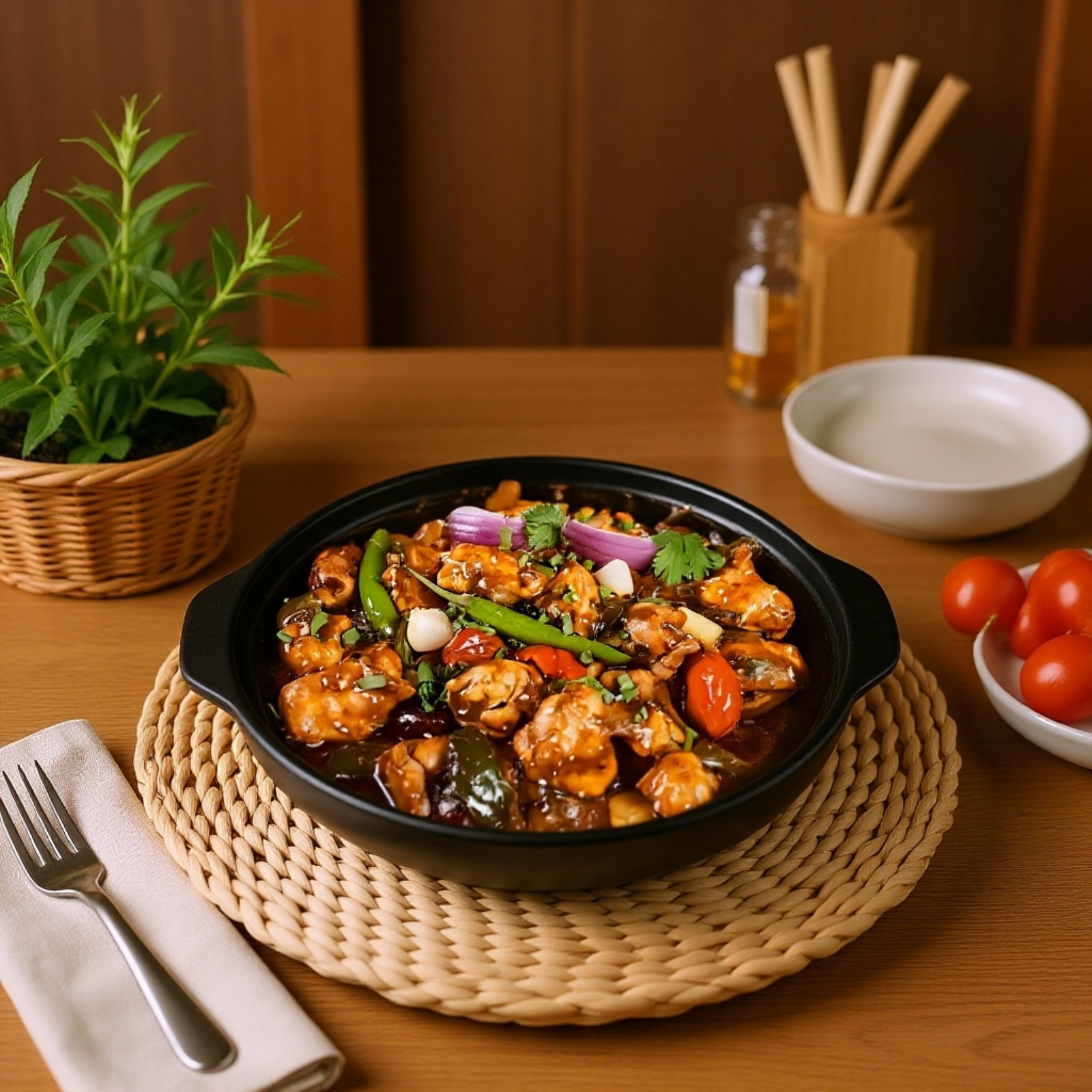 Cazuela decorativa con patrón de flor de ciruelo