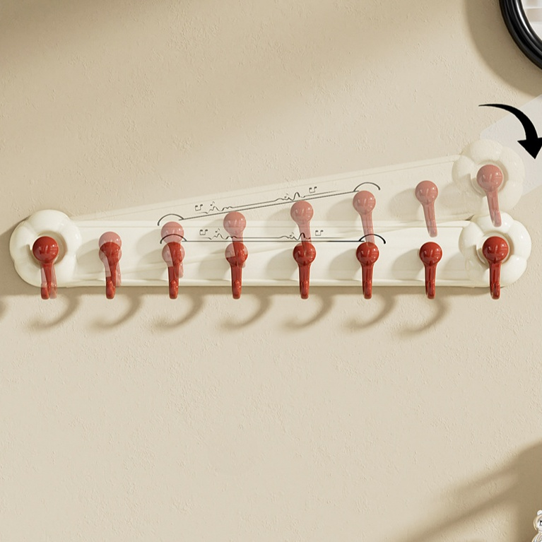 Gancho de pared fuerte para baño, con ventosa y sin perforación, diseño de flores en fila