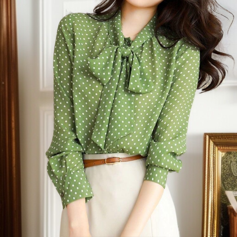 女士波點長袖襯衫