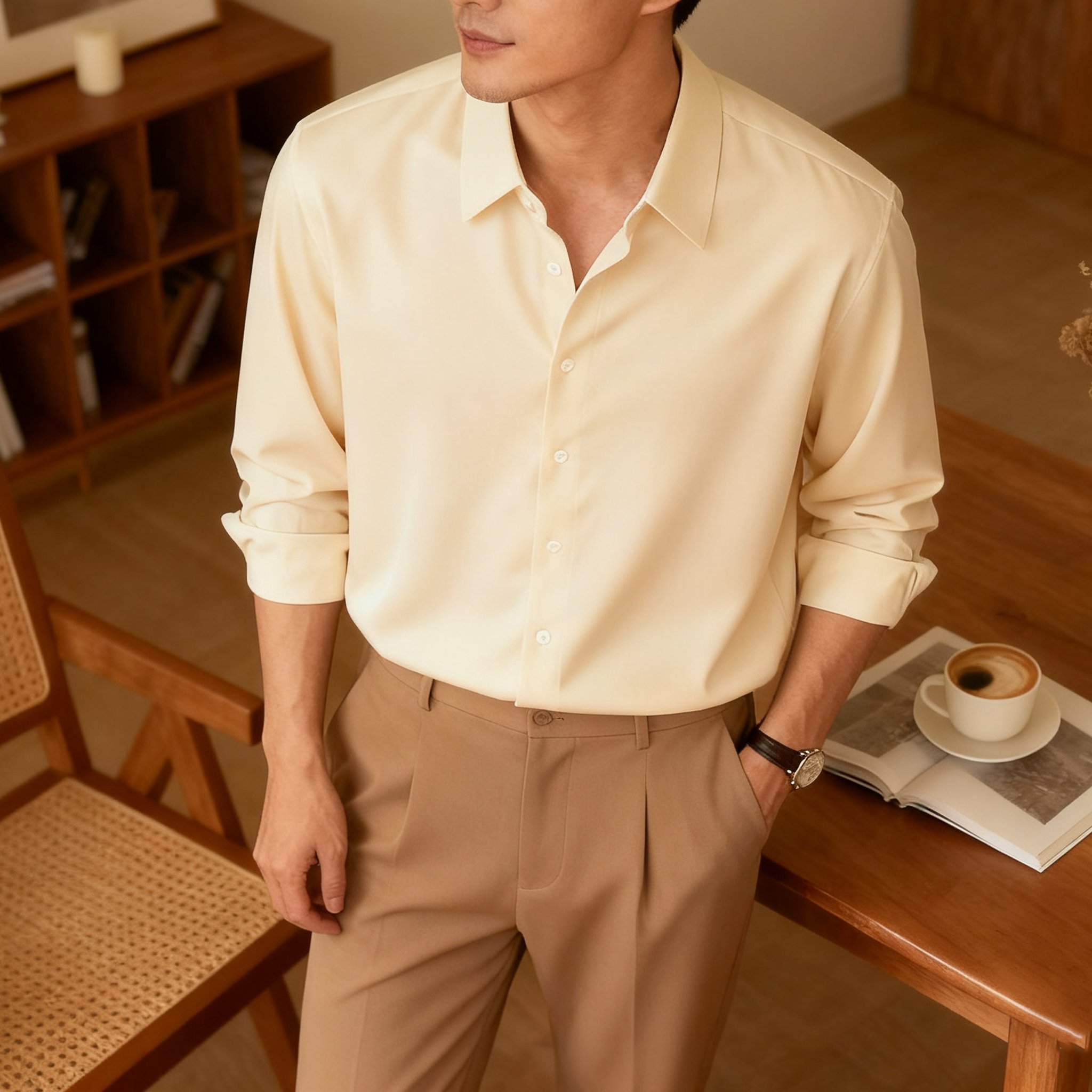신사 스타일 남성 긴팔 셔츠 정면 이미지