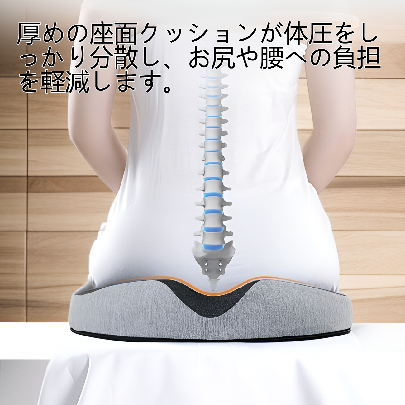 長時間座ってもへたりにくい厚めの座面クッション