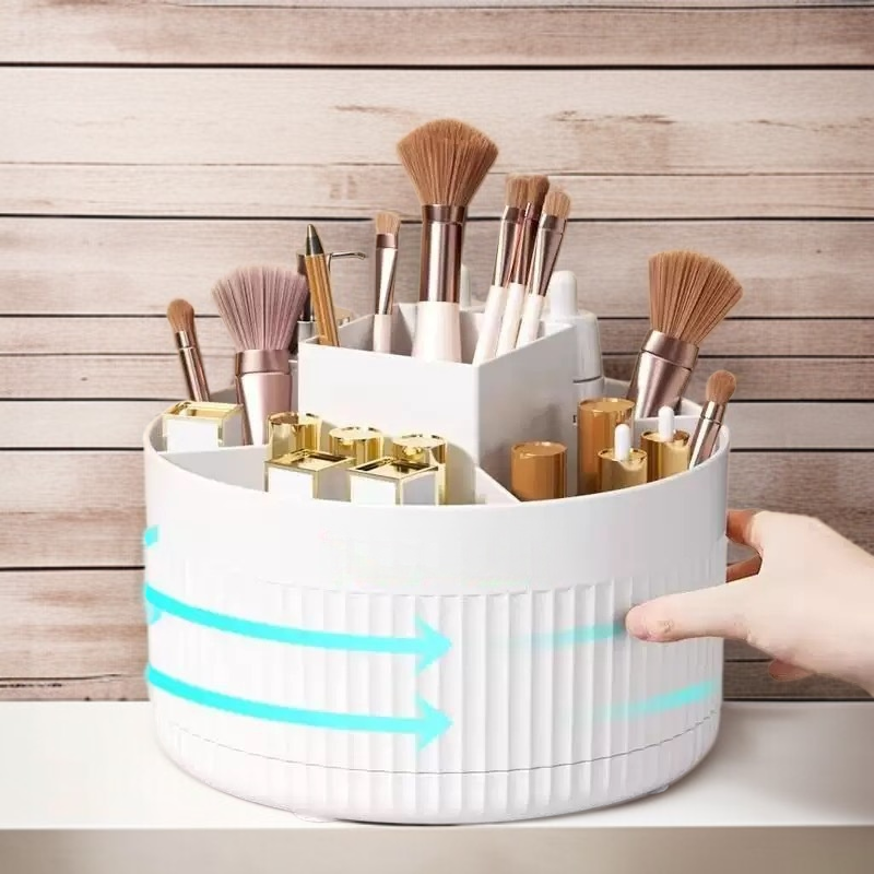 Organizador giratorio de maquillaje para escritorio, soporte para pinceles y lápices de ojos