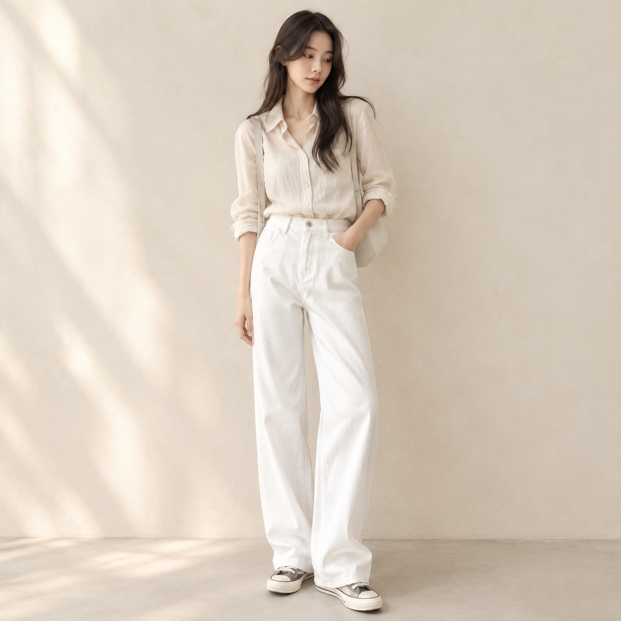 봄가을 신상 하이웨스트 슬림핏 와이드 데님 팬츠 여성용