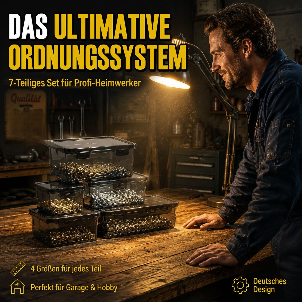 Multifunktionales Teile-Aufbewahrungsset mit Deckel, Werkzeugbox, stapelbar und nestbar