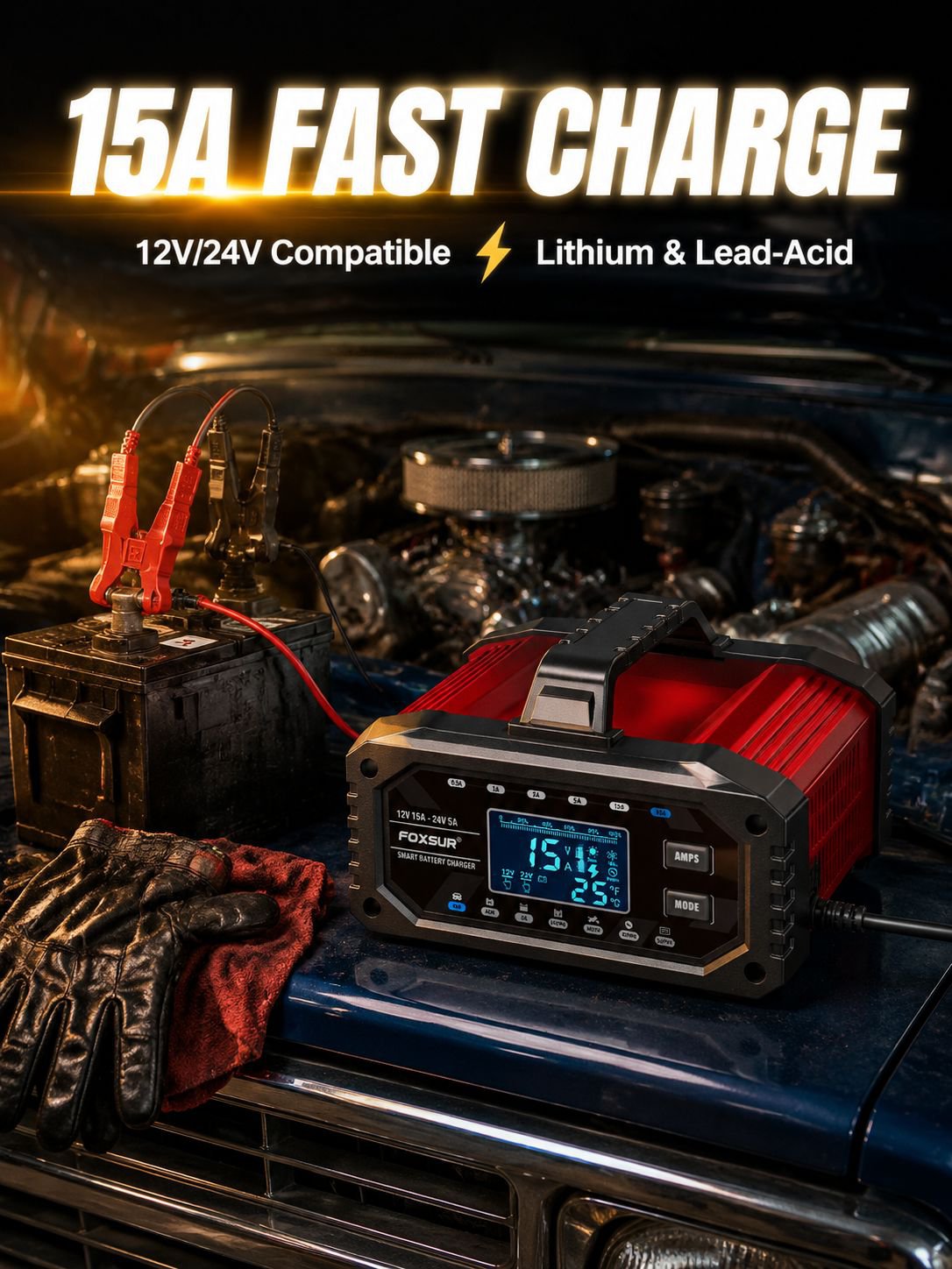 Portable lead-acid lithium iron phosphate charger for cars, ships, and motorcycles with adjustable c