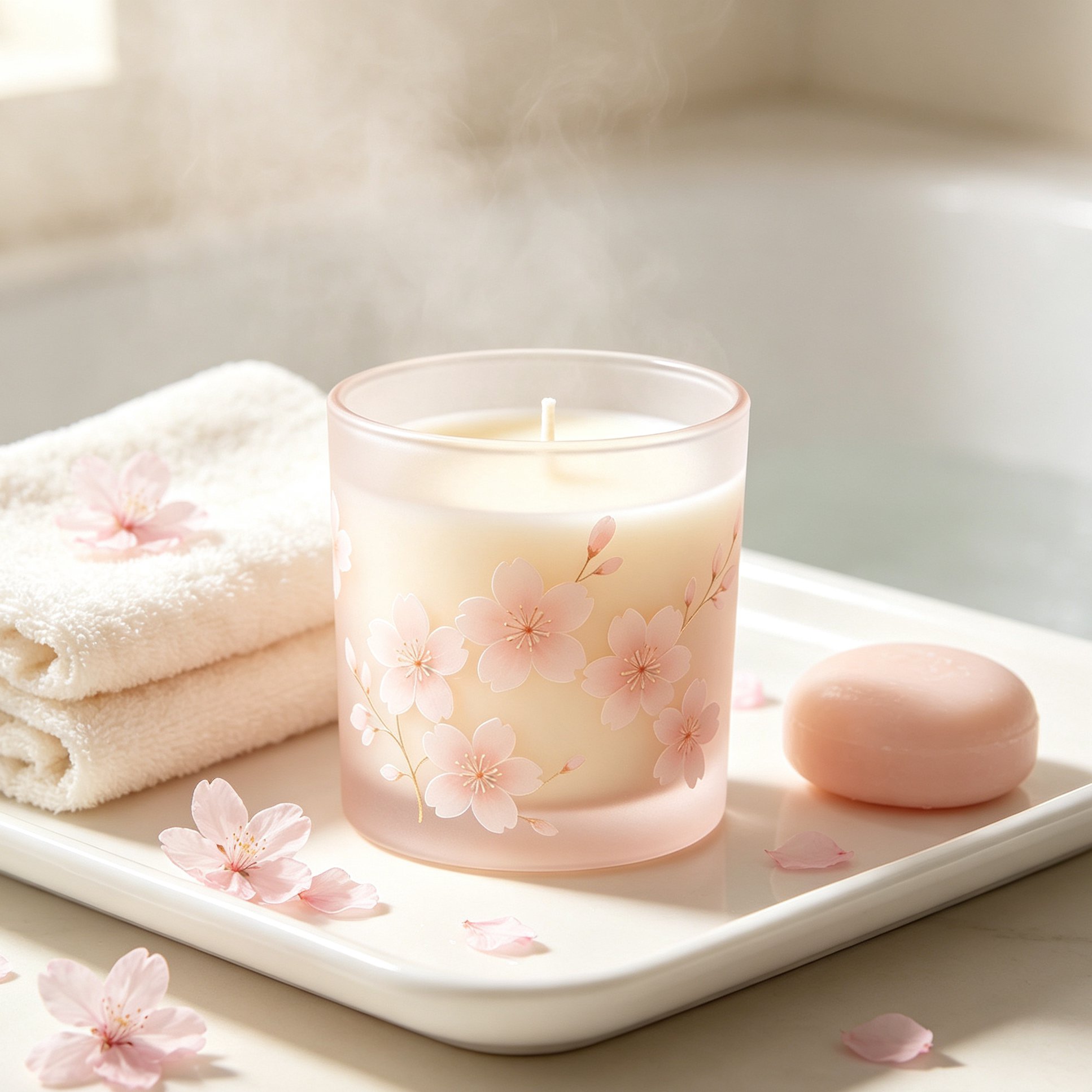 ギフト包装された桜アロマキャンドルセット