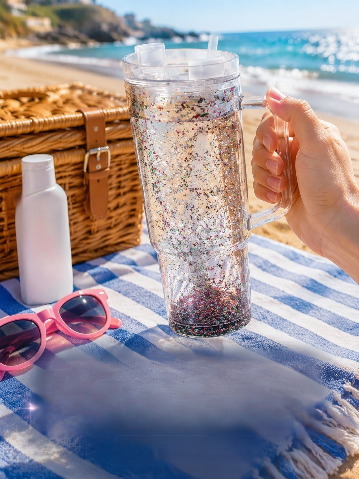 Portable 40oz insulated straw cup in modern colors