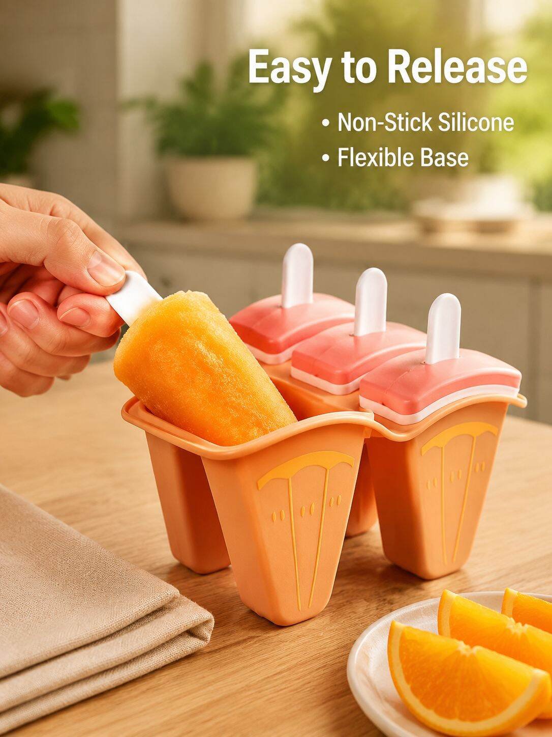 Ice Cream Molds 4-Cavity with Lid Food Grade Silicone Easy Release Non-Stick