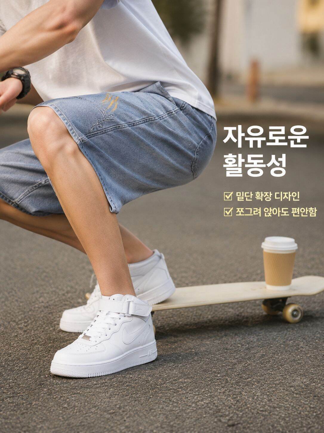 남성용 여름 빈티지 캐주얼 와이드 핏 패션 5부 밴딩 데님 반바지