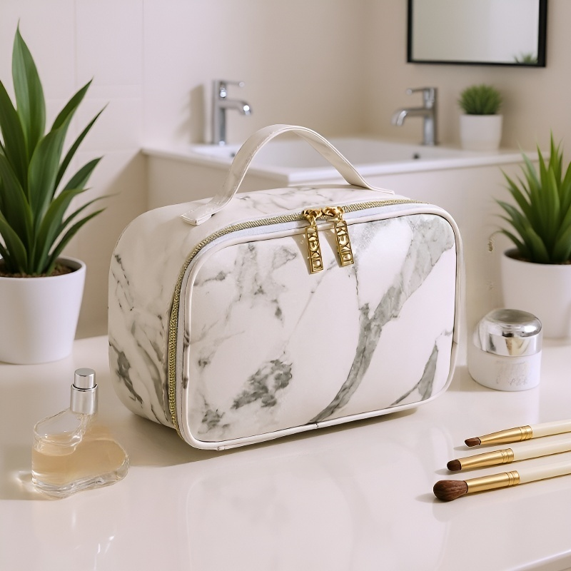 حقيبة تخزين مستحضرات المكياج الكبيرة السعة والمزينة بنقوش الرخام