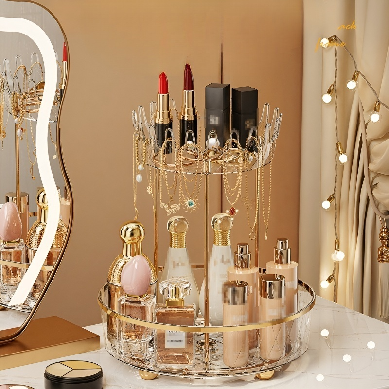 Transparenter drehbarer Aufbewahrungsständer für Kosmetik und Schmuck – zweilagig für Schminktisch