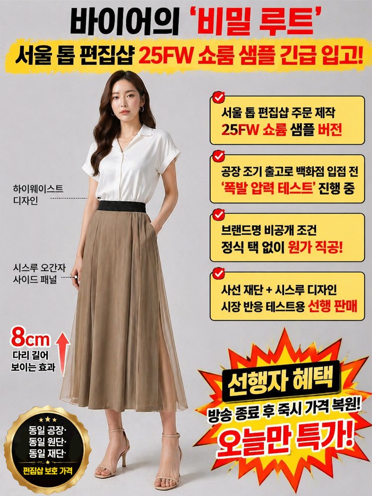 하이웨스트 사선 컷 시스루 포인트 롱 스커트
