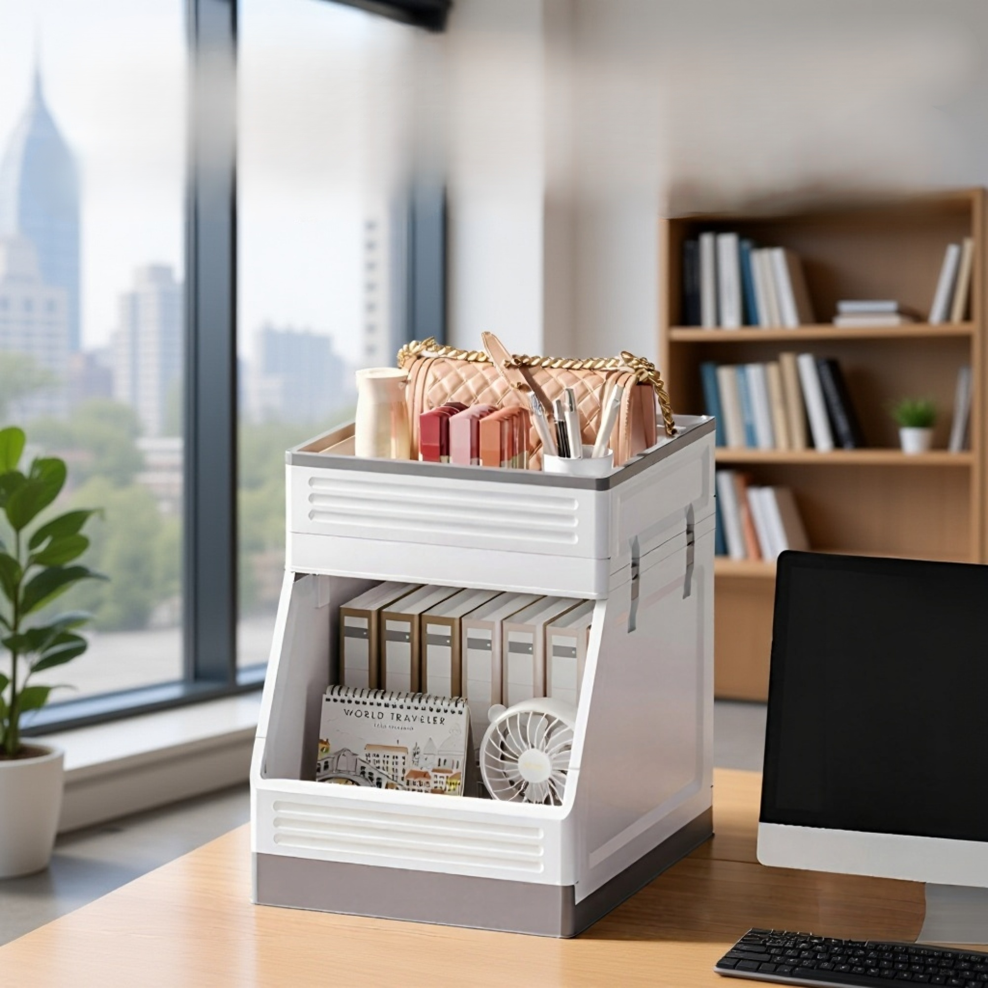 Platzsparendes Aufbewahrungsregal für den Arbeitsplatz