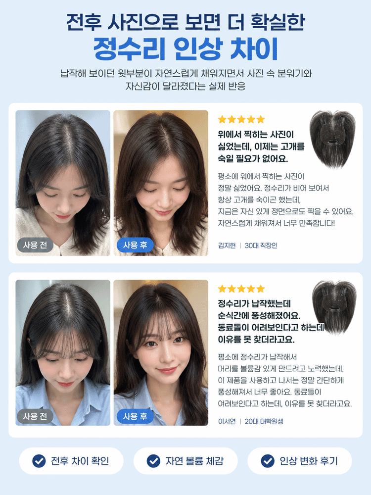 【40만 개 판매, 만족도 99.7% 기록】머리숱 증가 내추럴 가발, 한국 셀럽과 뷰티 크리에이터 추천템