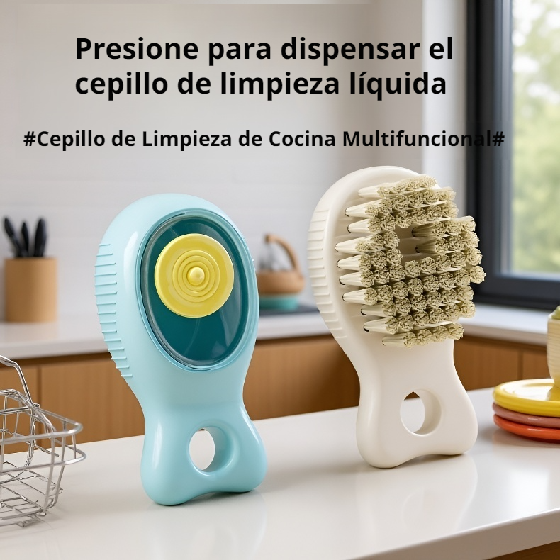 Cepillo limpiador de esquinas para fregadero con depósito de jabón