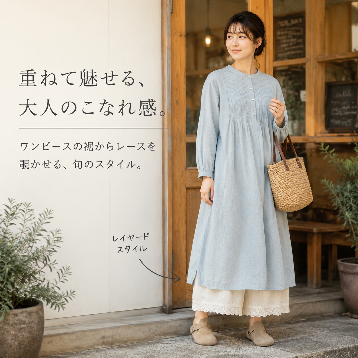 和風ナチュラルゆったりリネンワイドパンツ