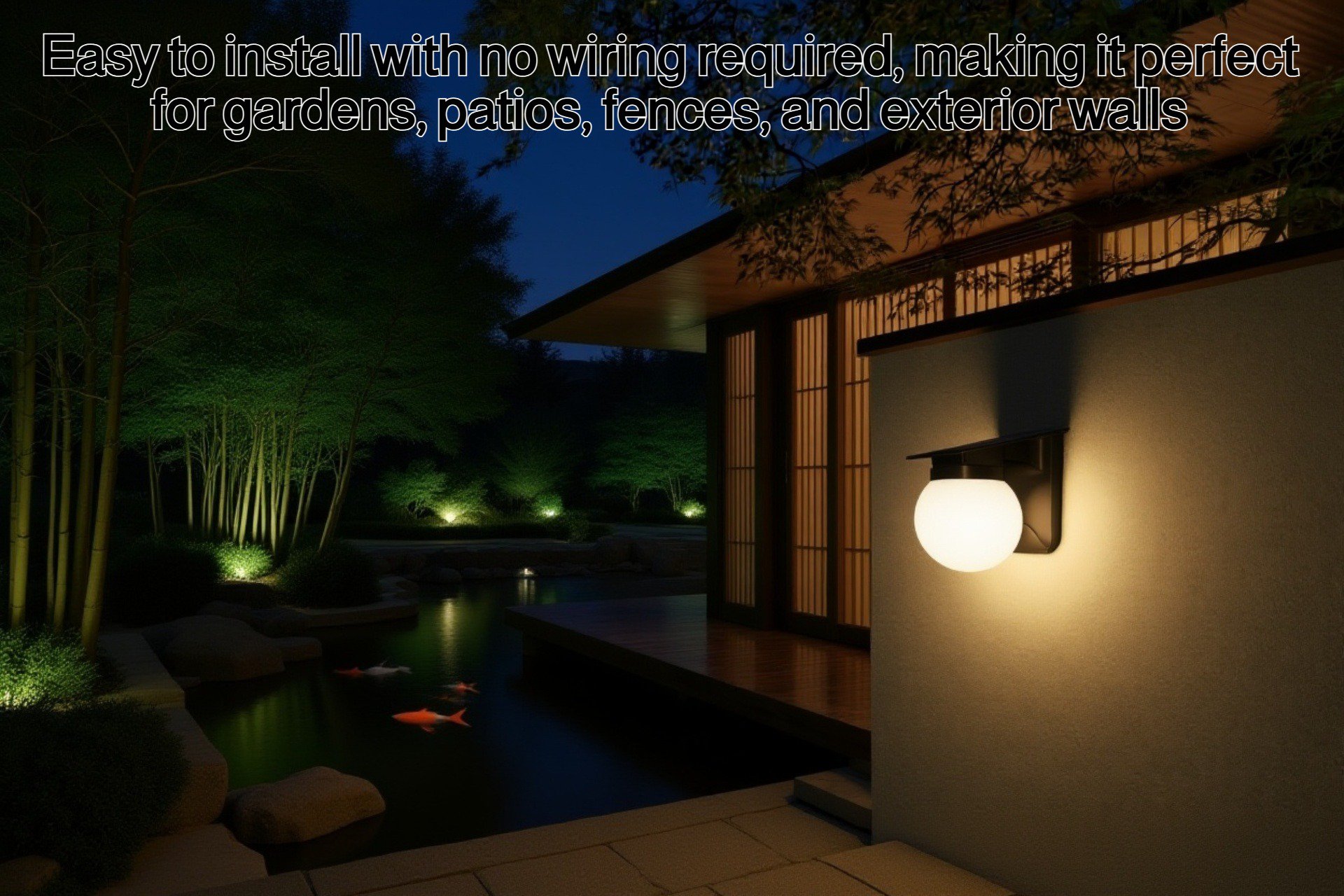 Outdoor solar wall lamp illuminating garden path