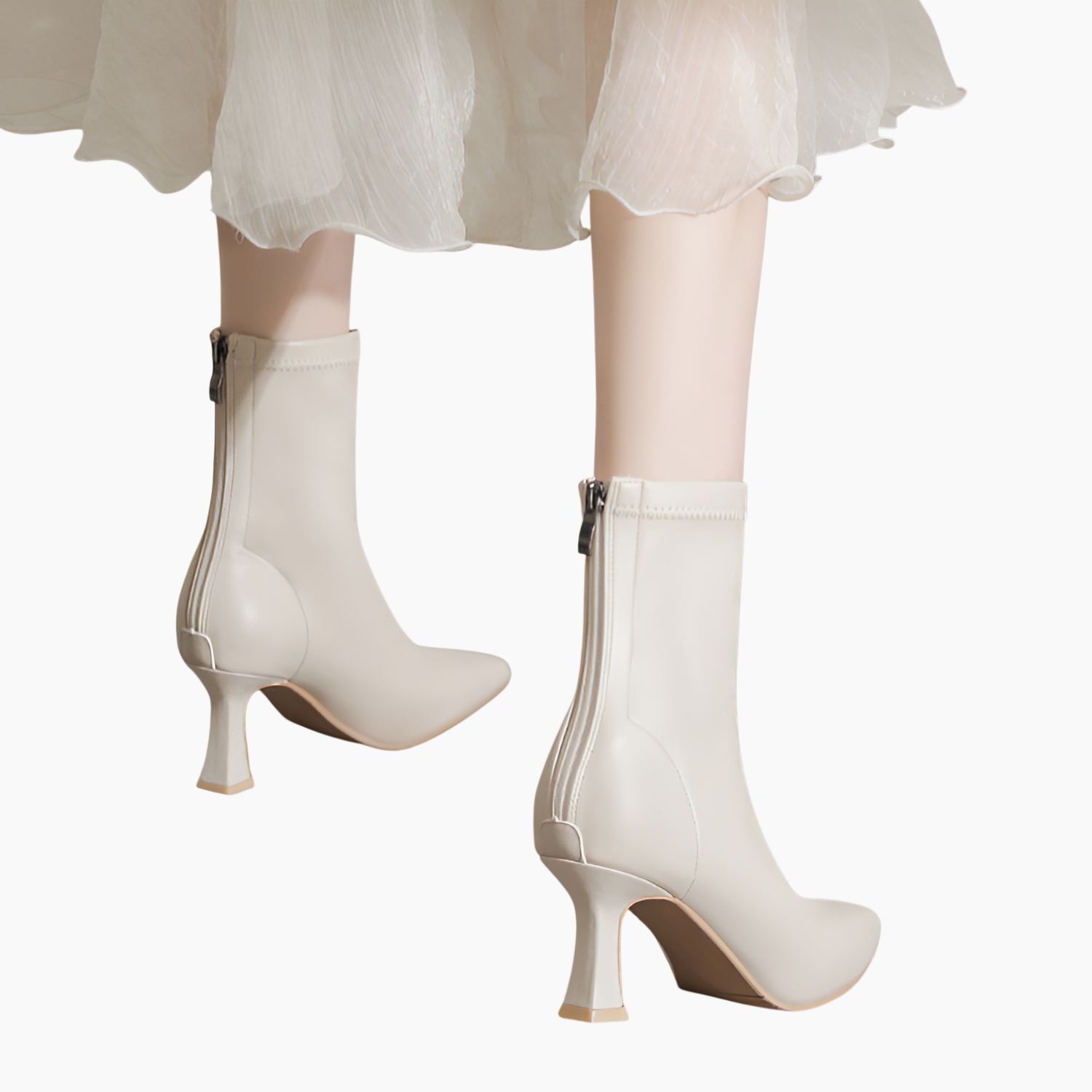 女性用スティレットショートブーツ2025年秋冬新作ポインテッドブーツ気質シンプル無地ブーツ後ろジッパーミドルカーフブーツ疲  れないブーツ