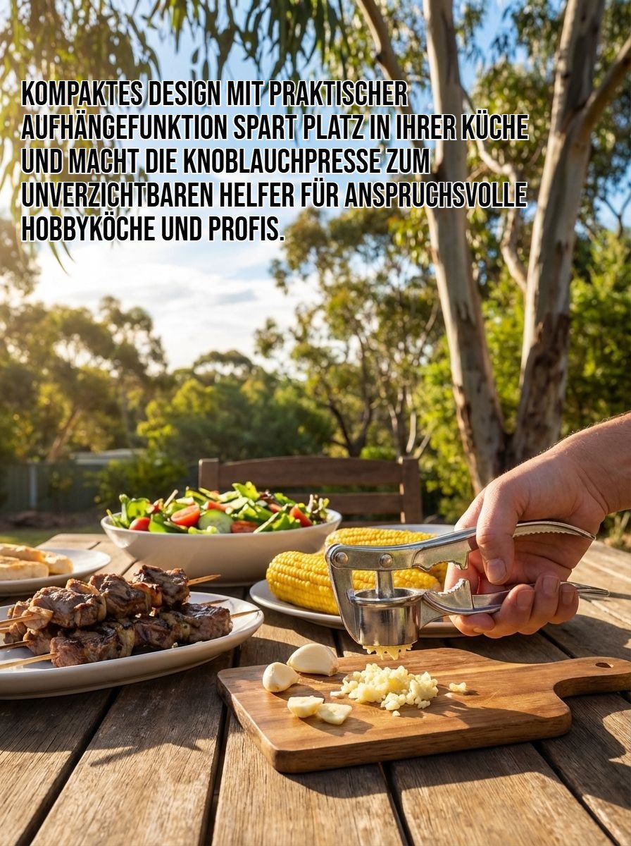 Hochwertige Edelstahl Knoblauchpresse in Nahaufnahme