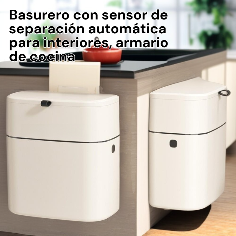 Cubo de basura inteligente con sensor, para cocina, encimera, puerta de gabinete, con tapa