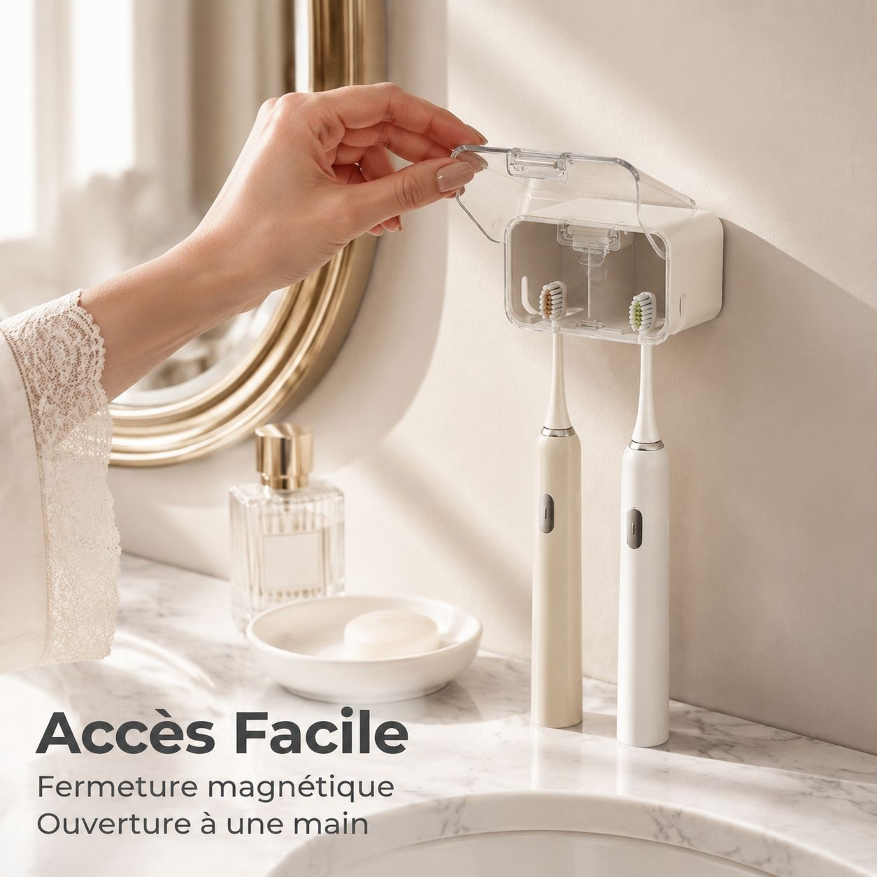 Porte-brosse à dents mural avec couvercle anti-poussière