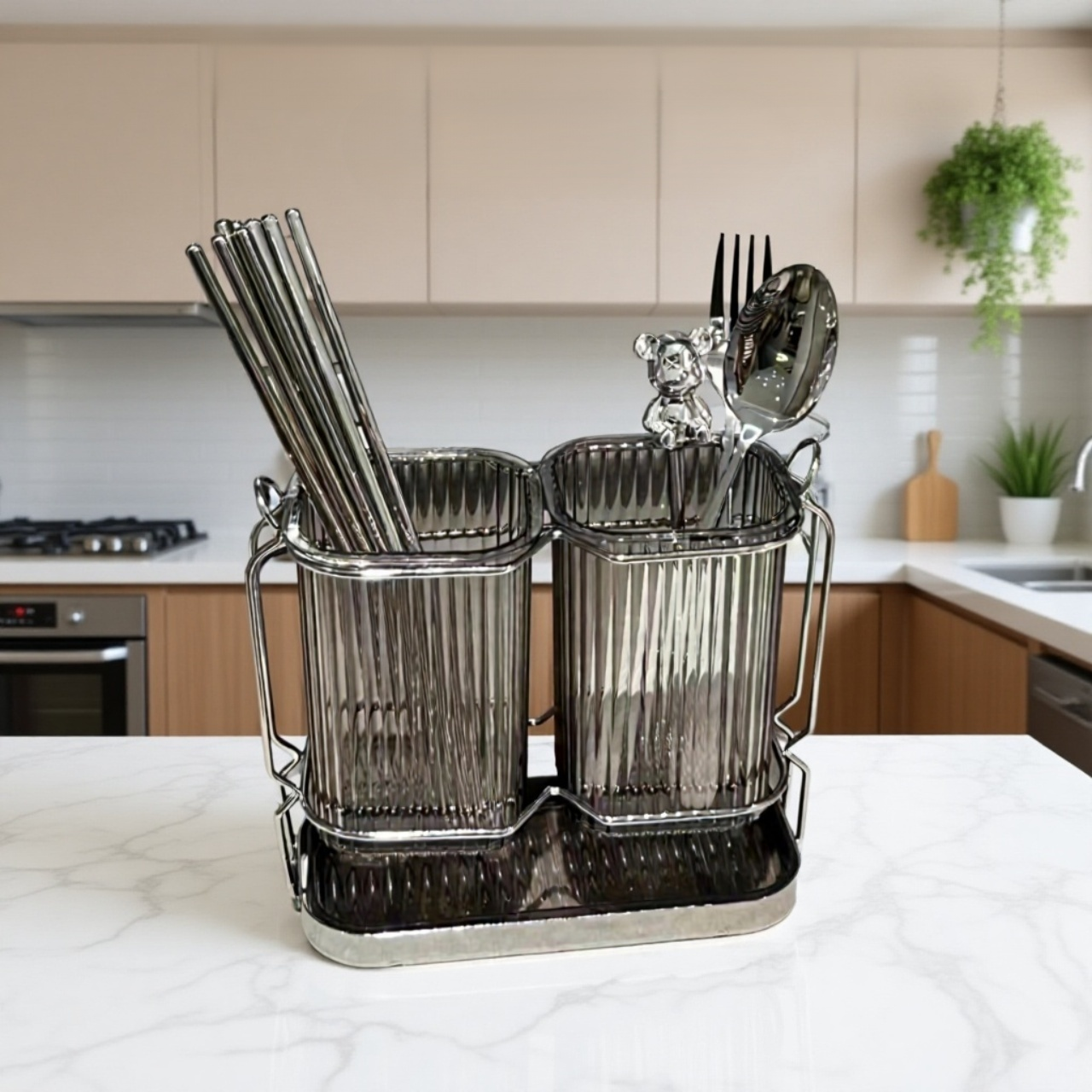 取り外し可能な水切りトレイ付き箸ボックス